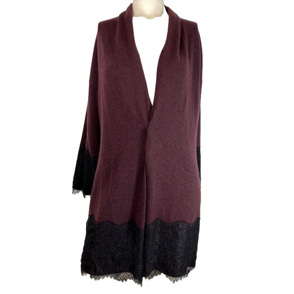 S Neiman Marcus Cashmere Plumb Lace Edge Open Style Tunic Sweater Jacket